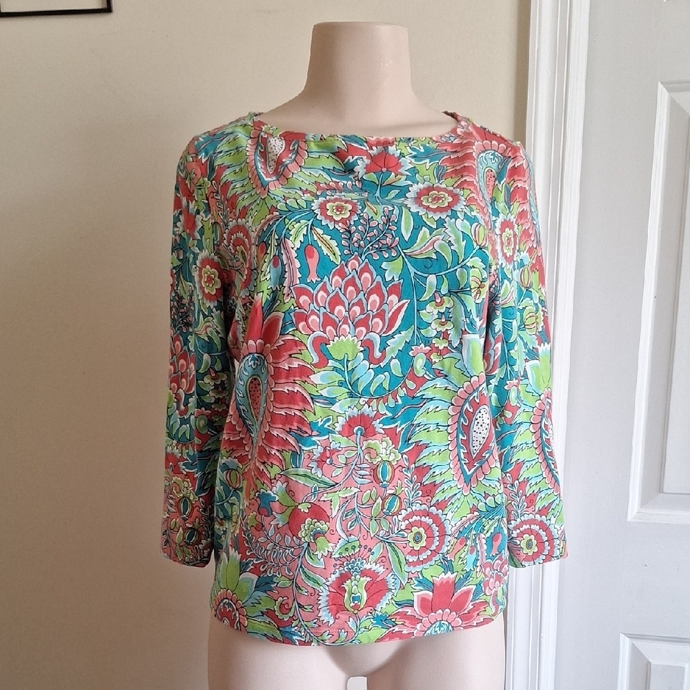 Talbots Vibrant Floral Blouse - Pink, Green, Blue Size M